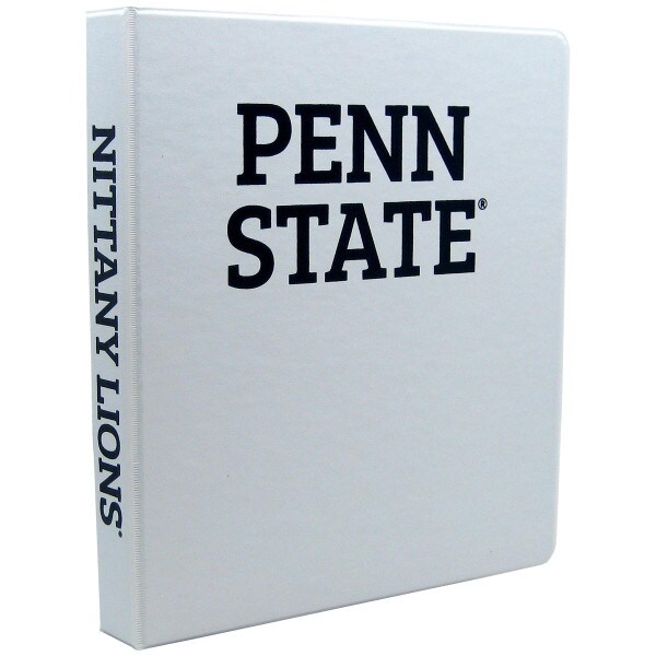 white 3 ring 1" binder Penn State on front, Nittany Lions on spine